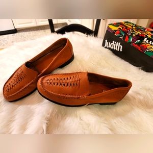 Judith Women's Flats Brown Leather Braided Top Slip On Size 9W
